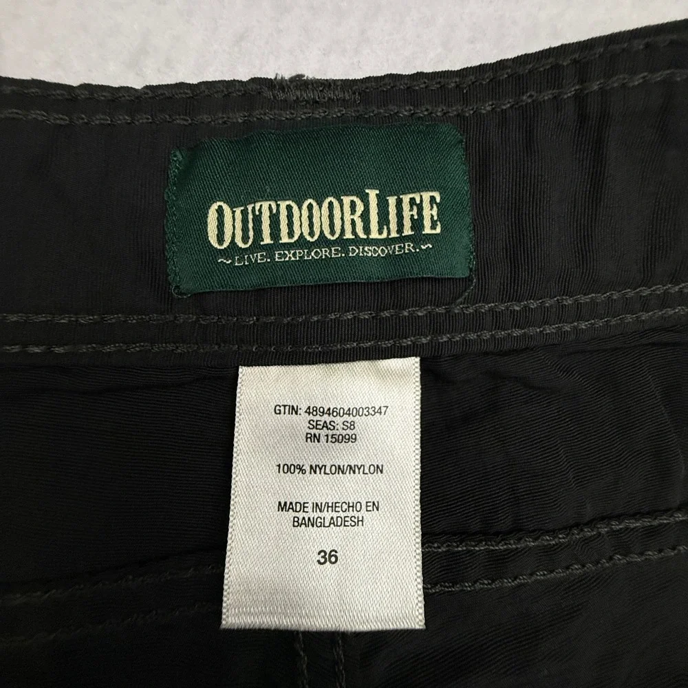 Outdoor Life Cargo Shorts Men 36 Black Hiking Utility Lightweight Nylon